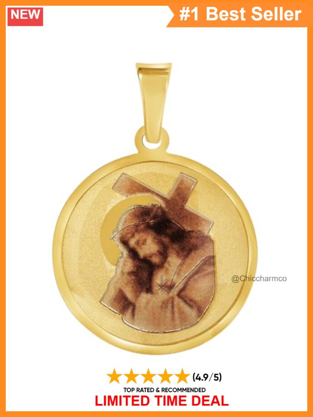 14k Yellow Gold Jesus Christ Cross Pendant Miraculous Medal Charm